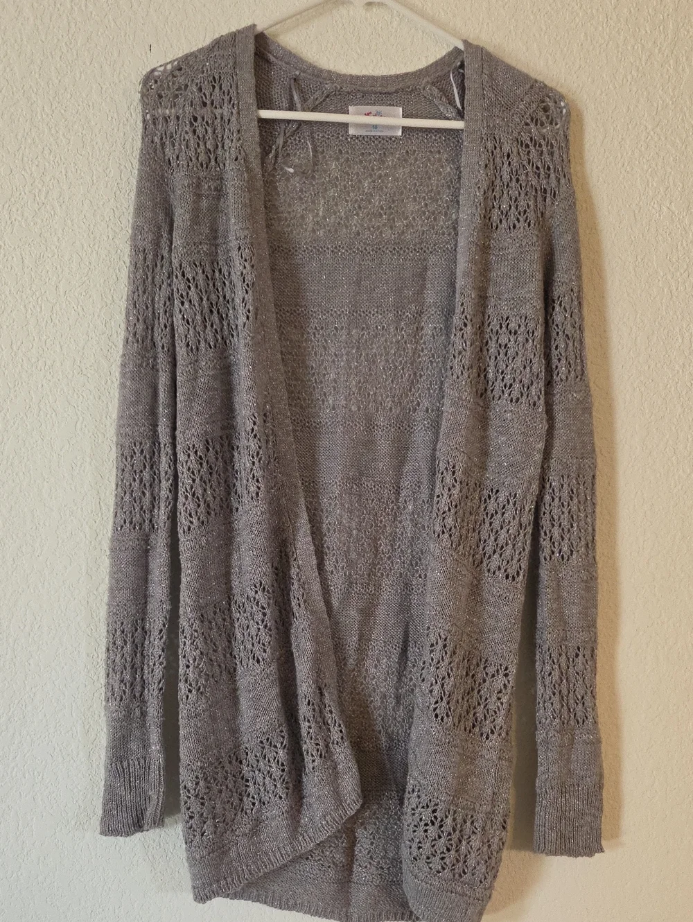 Justice Gray Open Knit Draped Cardigan